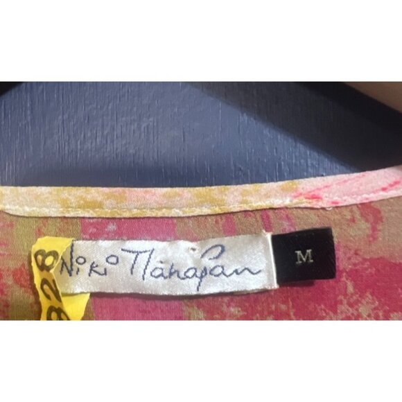 Anthropologie Niki Tlanapan Womens Multicolor Short-Sleeve Silk Blend Blouse Wit - Picture 3 of 6